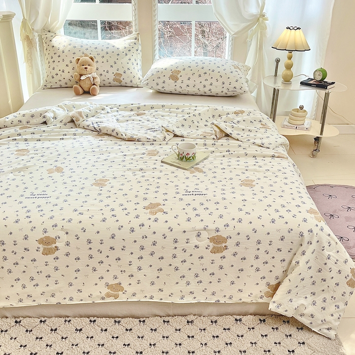 91家纺网 家纺一手货源 找家纺 星巴k家纺 2025糯糯棉A类大豆蛋白纤维夏凉被双层纱水洗棉夏被大豆被 紫色小狗