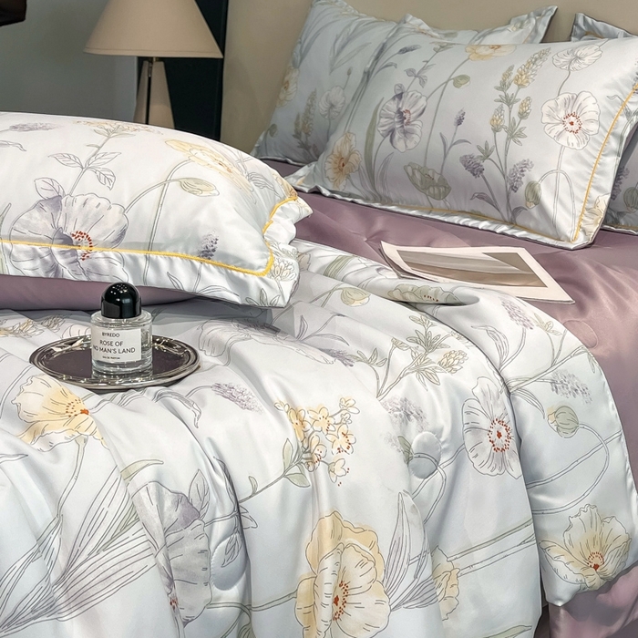 91家纺网 家纺一手货源 找家纺 佳品居 2025新款直播水洗天丝夏被冰丝夏凉被空调被四件套 兮颜紫 