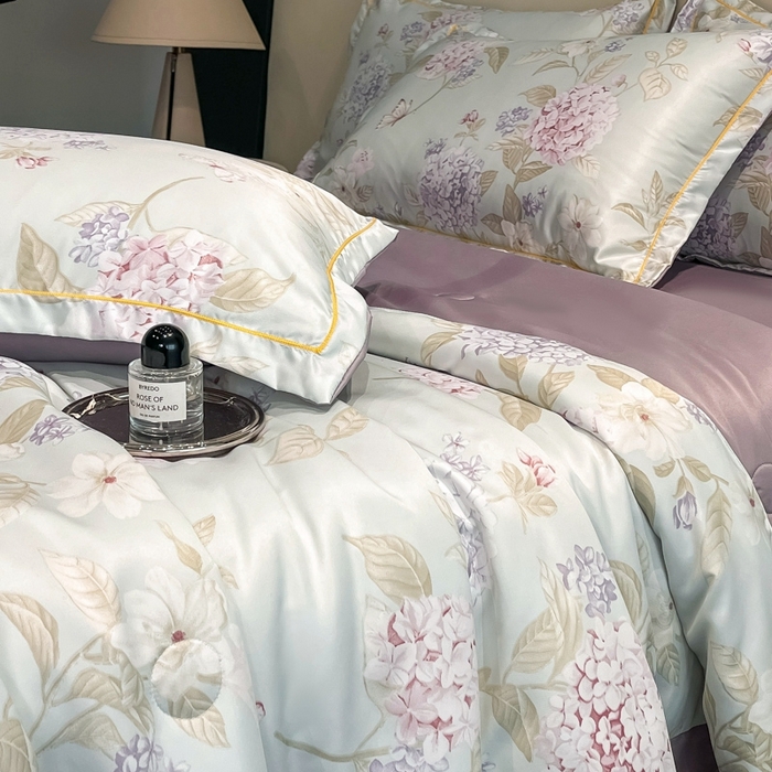 91家纺网 家纺一手货源 找家纺 佳品居 2025新款直播水洗天丝夏被冰丝夏凉被空调被四件套 绣球