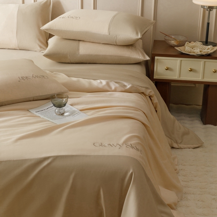 91家纺网 家纺一手货源 找家纺 金奇达2025新款【黛拉】-茧养莱赛尔四件套（标准号全网控价（折后券后）不低于228元） 黛拉-云母咖