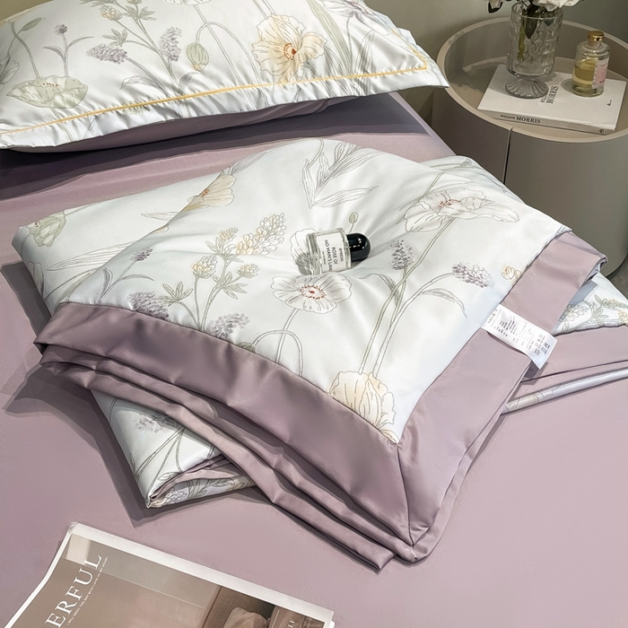 91家纺网 家纺一手货源 找家纺 佳品居 2025新款直播水洗天丝夏被冰丝夏凉被空调被四件套 兮颜紫 