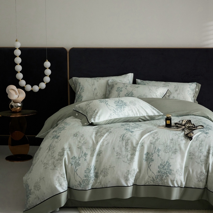 91家纺网 家纺一手货源 找家纺 金奇达2025新款【浮光花漾】-茧养莱赛尔四件套（标准号全网控价（折后券后）不低于258元） 林下风致-蓝