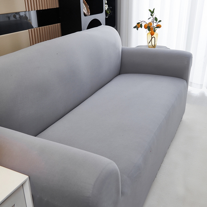 91家纺网 家纺一手货源 找家纺 共鸣沙发套 新款牛奶丝覆膜防水纯色系列沙发套 浅灰色