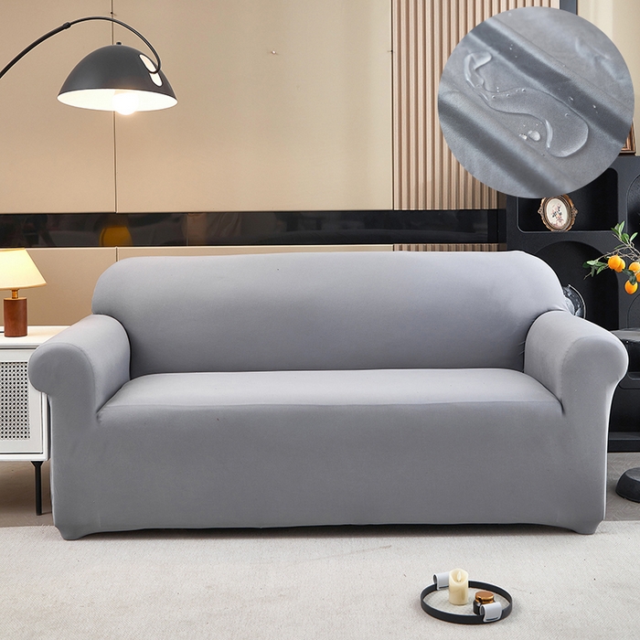 91家纺网 家纺一手货源 找家纺 共鸣沙发套 新款牛奶丝覆膜防水纯色系列沙发套 浅灰色