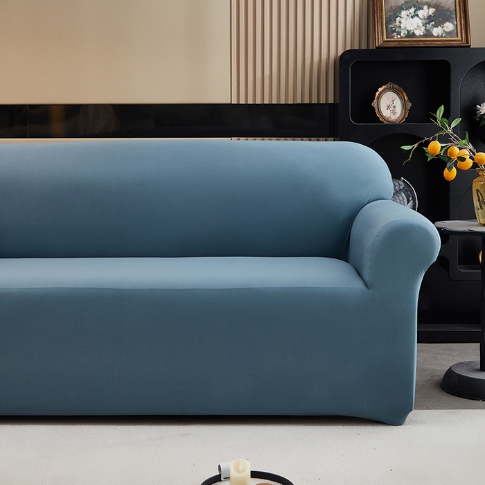 91家纺网 家纺一手货源 找家纺 共鸣沙发套 新款牛奶丝覆膜防水纯色系列沙发套 孔雀蓝
