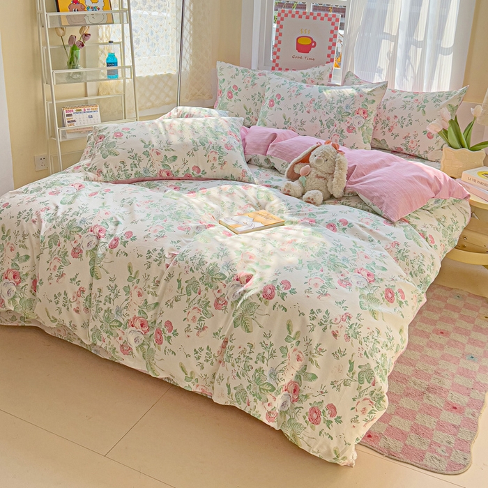 91家纺网 家纺一手货源 找家纺 棉生活家纺 2025新款ins全棉小清新系列四件套 莎莉娅