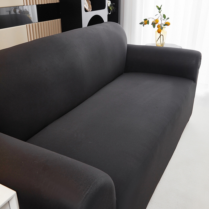 91家纺网 家纺一手货源 找家纺 共鸣沙发套 新款牛奶丝覆膜防水纯色系列沙发套 黑色
