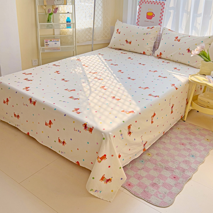 91家纺网 家纺一手货源 找家纺 棉生活家纺 2025新款ins全棉小清新系列单品床单 狗狗联盟