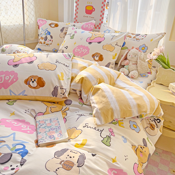 91家纺网 家纺一手货源 找家纺 棉生活家纺 2025新款ins全棉小清新系列四件套 跳动节奏