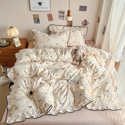 麦瑞家纺 2025新款A类韩版花边针织双层纱四件套 雪瑞娜