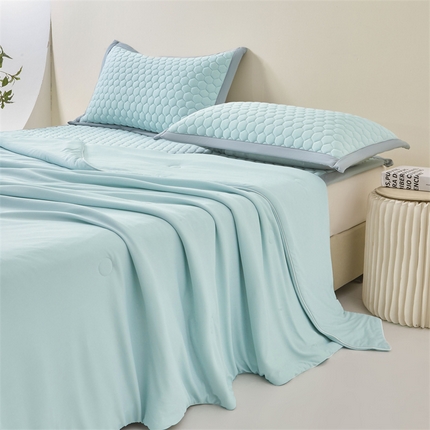 雯豆家纺 2025夏季新品100%锦纶纯色凉感夏被空调被7A抗菌薄被子可机洗被芯 小冰皮锦纶夏被-淡水蓝