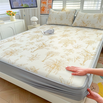 91家纺网 家纺一手货源 找家纺 （总）雯豆家纺 2025夏季新品碳光冰丝凉席床笠款三件套印花小清新绑带冰丝席床罩