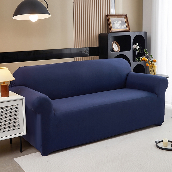 91家纺网 家纺一手货源 找家纺 共鸣沙发套 新款牛奶丝覆膜防水纯色系列沙发套 藏蓝色