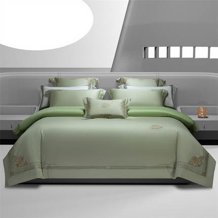 91家纺网 家纺一手货源 找家纺 诗黛尔家纺 2025春夏新款100S长绒棉刺绣AB版四件套 -兰蒂系列 兰蒂-油果绿
