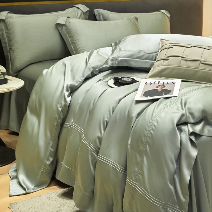 91家纺网 家纺一手货源 找家纺 金奇达2025新款茧养莱赛尔四件套-CR埋绳（标准号全网控价（折后券后）不低于258元） 云溪绿