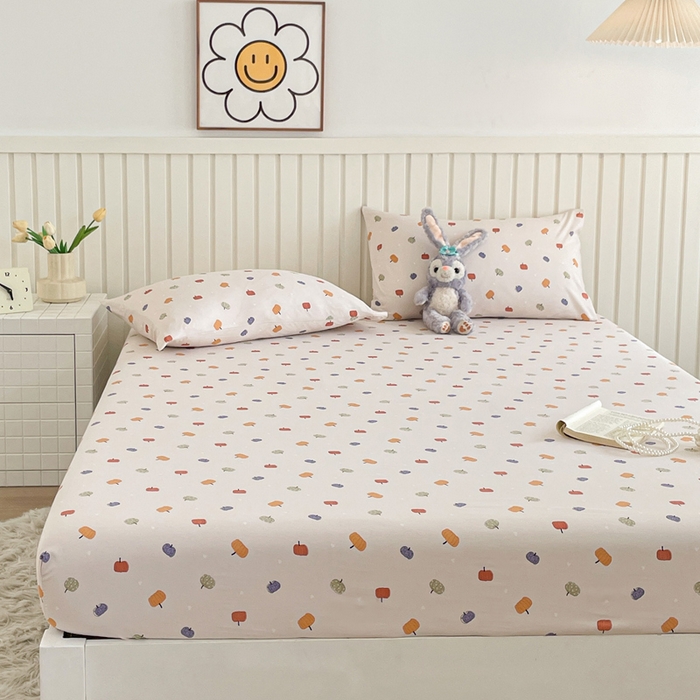 91家纺网 家纺一手货源 找家纺 芯元素 2025新款针织双层纱印花床笠 小南瓜