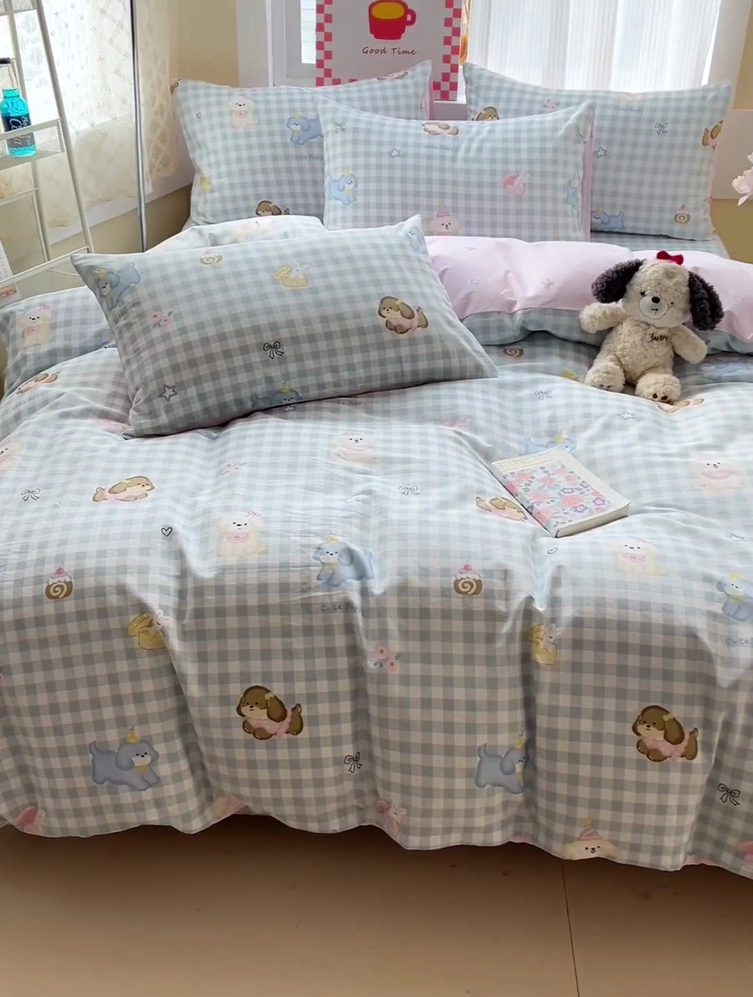 91家纺网 家纺一手货源 找家纺 棉生活家纺 2025新款ins全棉小清新系列四件套 星星发夹狗