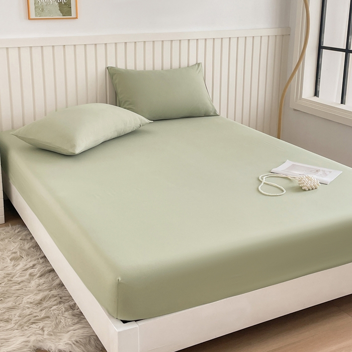 91家纺网 家纺一手货源 找家纺 芯元素 2025新款针织双层纱印花床笠 薄荷绿