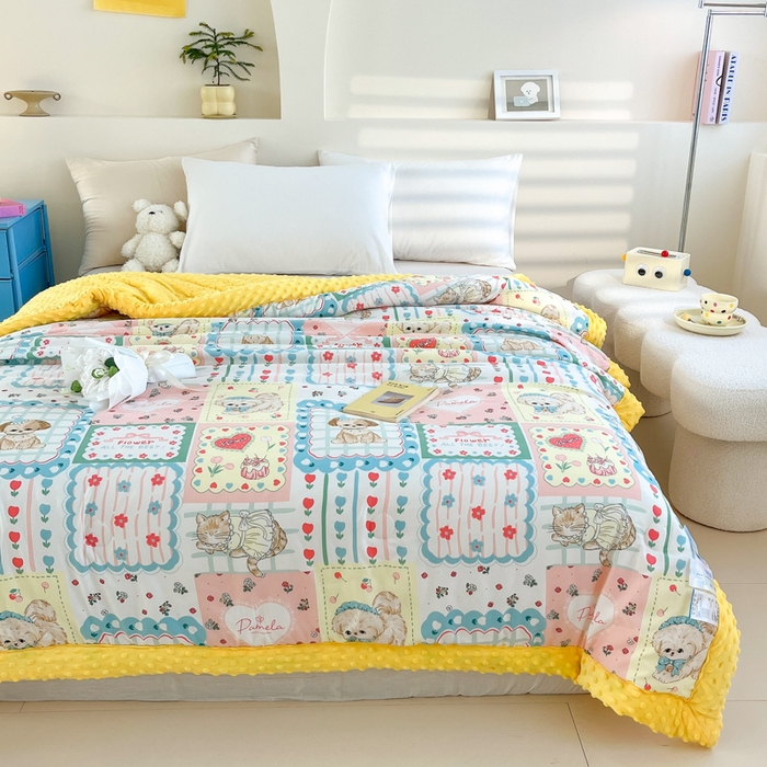 91家纺网 家纺一手货源 找家纺 爱宝被业 2025新款豆豆夏被 猫狗之家