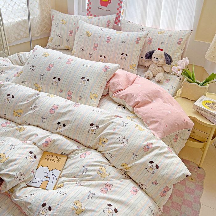 91家纺网 家纺一手货源 找家纺 棉生活家纺 2025新款ins全棉小清新系列四件套 治愈萌宠