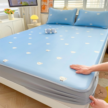 雯豆家纺 2025夏季新品碳光冰丝凉席床笠款三件套印花小清新绑带冰丝席床罩 碳光冰丝席-床笠款-可爱点点