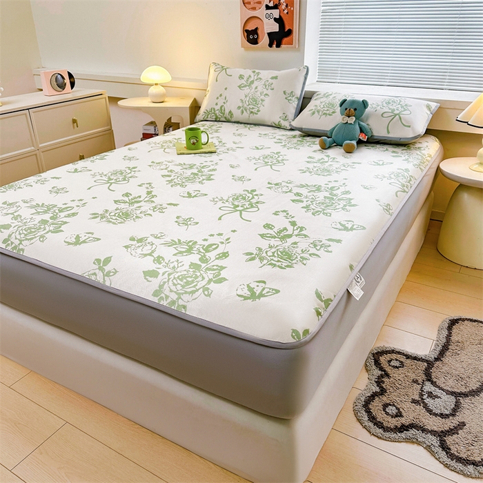 91家纺网 家纺一手货源 找家纺 雯豆家纺 2025夏季新品冰藤印花床笠三件套加厚冰丝软藤席小清新印花床罩单件 冰藤席-床笠款-青春印记