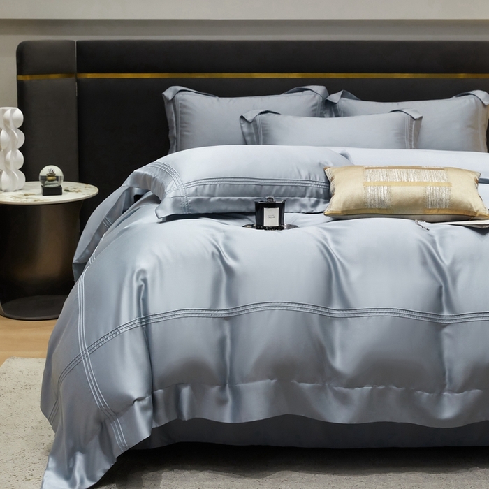 91家纺网 家纺一手货源 找家纺 金奇达2025新款茧养莱赛尔四件套-CR埋绳（标准号全网控价（折后券后）不低于258元） 摩卡蓝