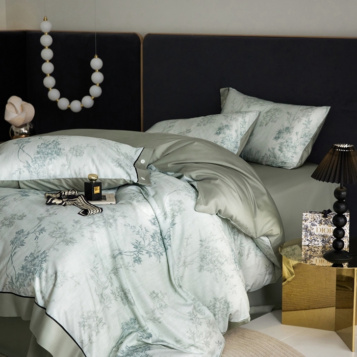 91家纺网 家纺一手货源 找家纺 金奇达2025新款【浮光花漾】-茧养莱赛尔四件套（标准号全网控价（折后券后）不低于258元） 林下风致-蓝