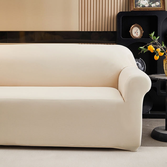 91家纺网 家纺一手货源 找家纺 共鸣沙发套 新款牛奶丝覆膜防水纯色系列沙发套 象牙白