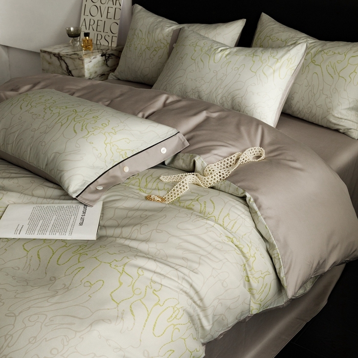 91家纺网 家纺一手货源 找家纺 金奇达2025新款【浮光半夏】-茧养莱赛尔四件套（标准号全网控价（折后券后）不低于258元） 安然绿