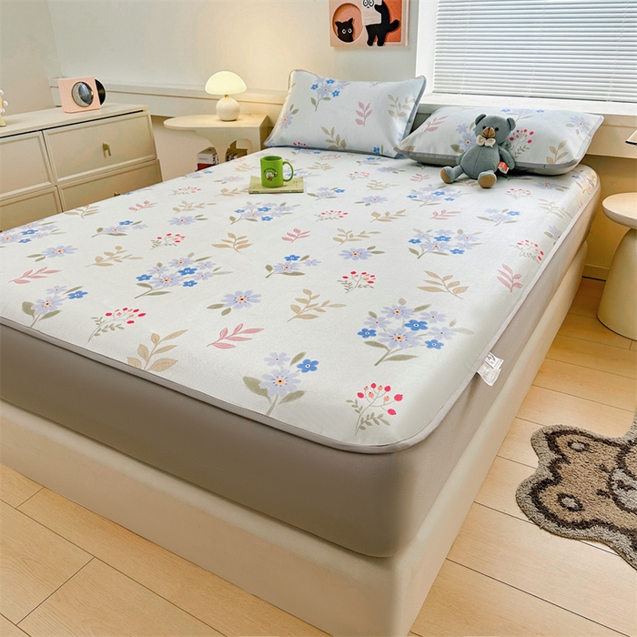 91家纺网 家纺一手货源 找家纺 雯豆家纺 2025夏季新品冰藤印花床笠三件套加厚冰丝软藤席小清新印花床罩单件 冰藤席-床笠款-花都丽影