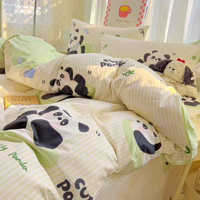 91家纺网 家纺一手货源 找家纺 棉生活家纺 2025新款ins全棉小清新系列四件套 小熊猫