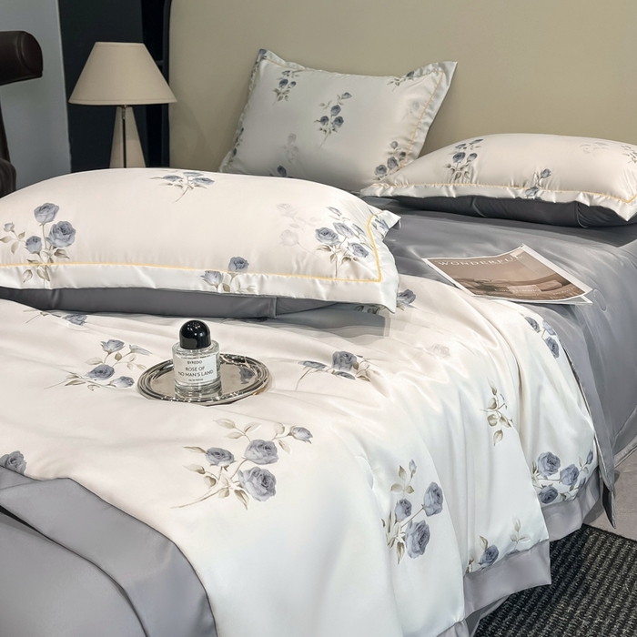 91家纺网 家纺一手货源 找家纺 佳品居 2025新款直播水洗天丝夏被冰丝夏凉被空调被四件套 可可