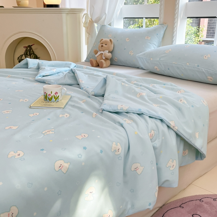 91家纺网 家纺一手货源 找家纺 星巴k家纺 2025糯糯棉A类大豆蛋白纤维夏凉被双层纱水洗棉夏被大豆被 小奶狗