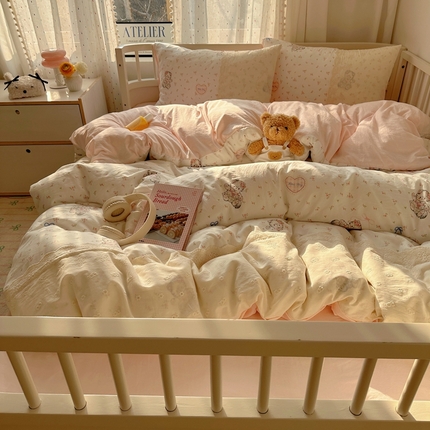 顾里2025新款蕾丝花边云感双层纱套件四件套 碎花猫咪