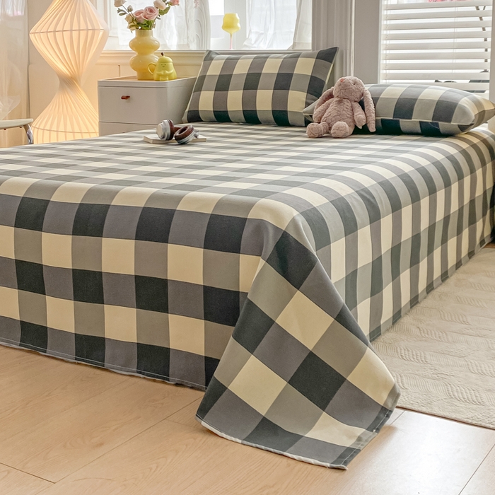 91家纺网 家纺一手货源 找家纺 米柳2025新款原棉老粗布凉席系列 灰白大格