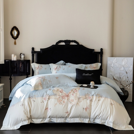 馨蕊家居 2025新款高定全棉绣花四件套 茉町-北卡蓝