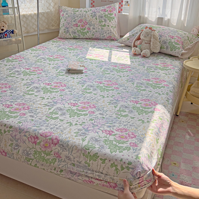 91家纺网 家纺一手货源 找家纺 棉生活家纺 2025新款ins全棉小清新系列单品床笠 丝丝花香