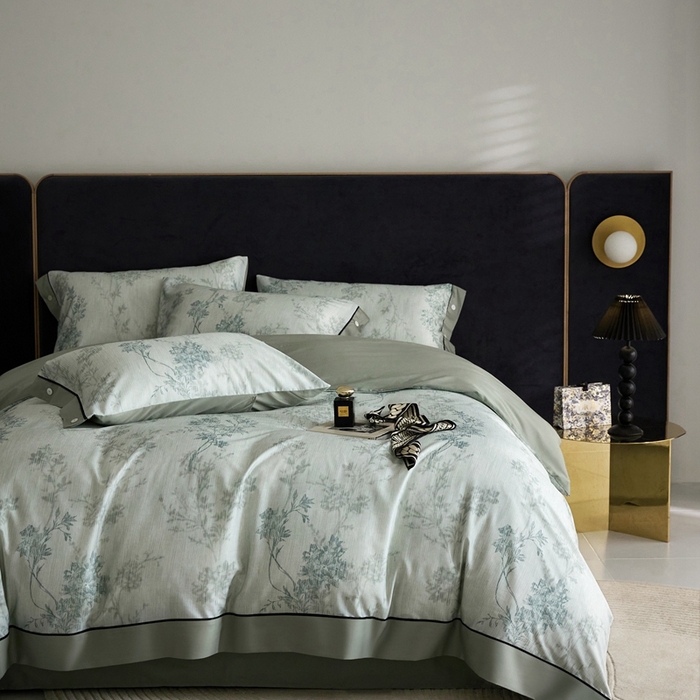 91家纺网 家纺一手货源 找家纺 金奇达2025新款【浮光花漾】-茧养莱赛尔四件套（标准号全网控价（折后券后）不低于258元） 林下风致-蓝