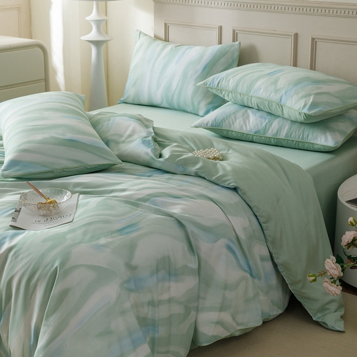 91家纺网 家纺一手货源 找家纺 金奇达2025新款【格林】-轻氧水光莱赛尔四件套（标准号全网控价（折后券后）不低于268元） 格林-水绿