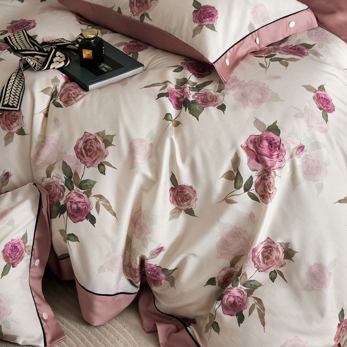 91家纺网 家纺一手货源 找家纺 金奇达2025新款【浮光花漾】-茧养莱赛尔四件套（标准号全网控价（折后券后）不低于258元） 暗夜玫瑰