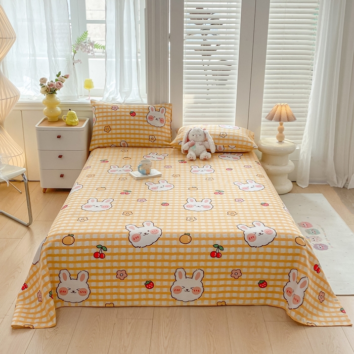 91家纺网 家纺一手货源 找家纺 米柳2025新款原棉老粗布凉席系列 樱桃兔