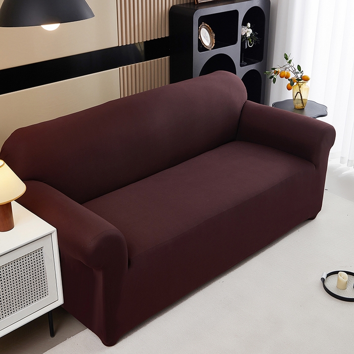 91家纺网 家纺一手货源 找家纺 共鸣沙发套 新款牛奶丝覆膜防水纯色系列沙发套 栗色