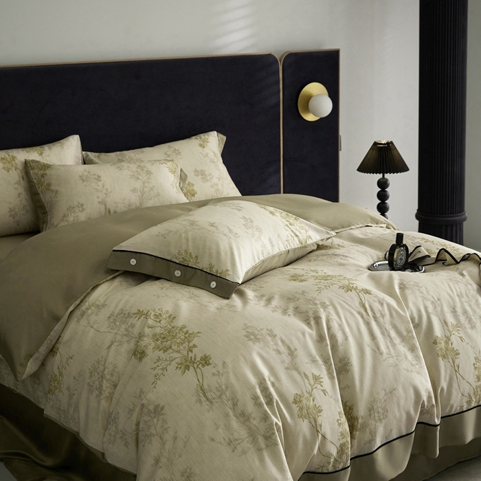 91家纺网 家纺一手货源 找家纺 金奇达2025新款【浮光花漾】-茧养莱赛尔四件套（标准号全网控价（折后券后）不低于258元） 林下风致-绿