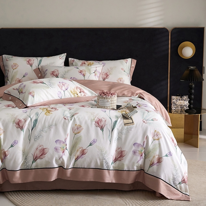 91家纺网 家纺一手货源 找家纺 （总）金奇达2025新款【浮光花漾】-茧养莱赛尔四件套（标准号全网控价（折后券后）不低于258元）