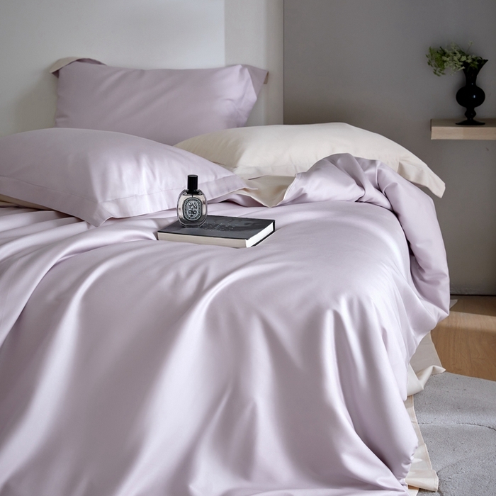 91家纺网 家纺一手货源 找家纺 金奇达2025新款【可芙】-轻氧水光天丝棉四件套（标准号全网控价（折后券后）不低于238元） 可芙-紫+杏