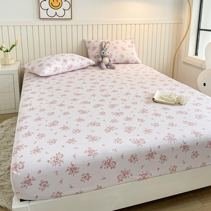 91家纺网 家纺一手货源 找家纺 芯元素 2025新款针织双层纱印花床笠 花朝如约