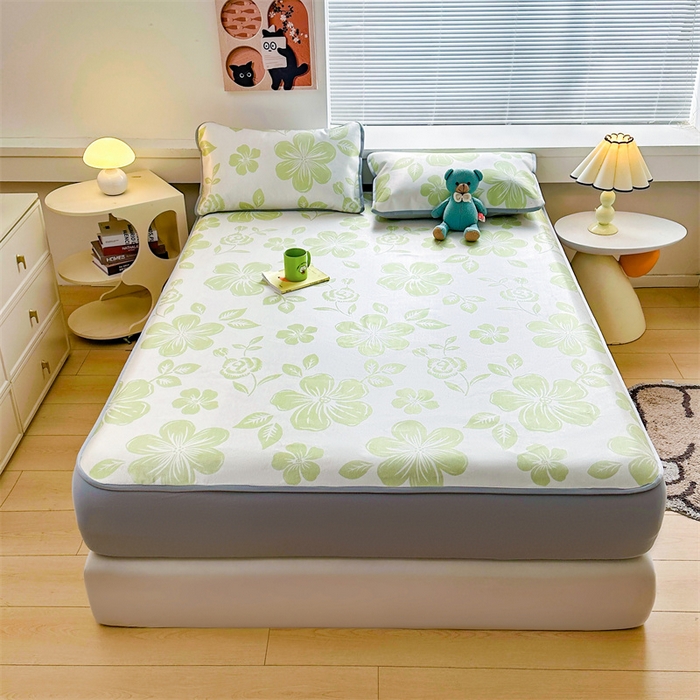 91家纺网 家纺一手货源 找家纺 雯豆家纺 2025夏季新品冰藤印花床笠三件套加厚冰丝软藤席小清新印花床罩单件 冰藤席-床笠款-伊犁花绚