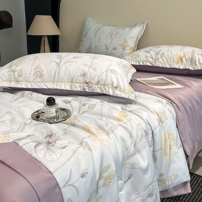 91家纺网 家纺一手货源 找家纺 佳品居 2025新款直播水洗天丝夏被冰丝夏凉被空调被四件套 兮颜紫 