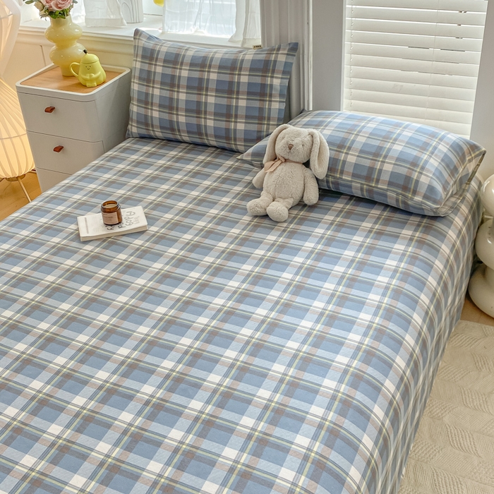 91家纺网 家纺一手货源 找家纺 米柳2025新款原棉老粗布凉席系列 蓝小格